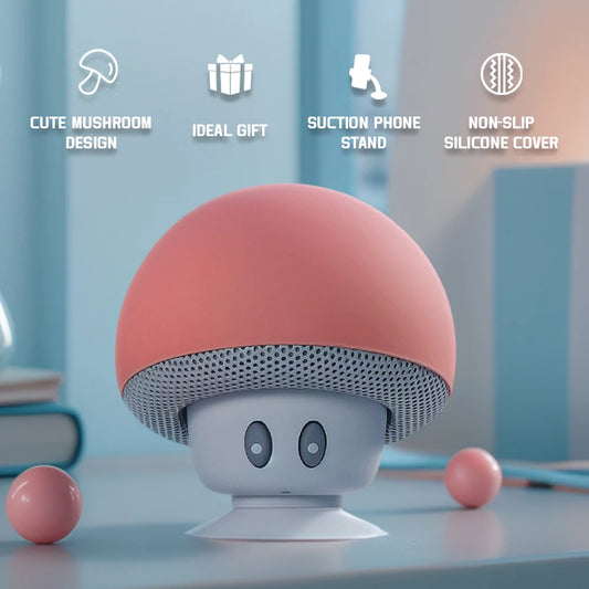 Cute Cartoon Bluetooth Speaker Mushroom Shape Upgraded Suction Cup Mini Speaker Dustproof Birthday Gift for Kids Women
