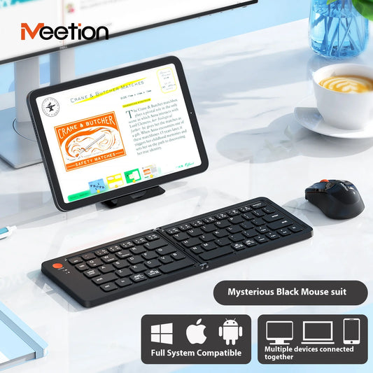 Foldable Wireless Bluetooth Keyboard Rechargeable Folding Portable Keyboards for PC for Mac for Windows for iOS Mini Mouse