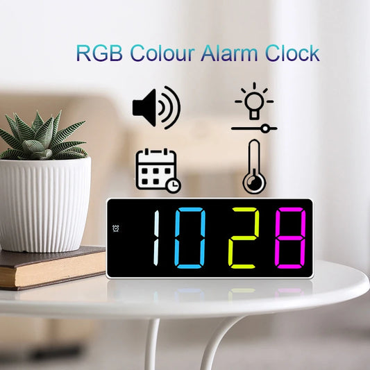 LED clock simple large font colour alarm clock 12H/24H free switch brightness adjustable date temperature display bedside clock